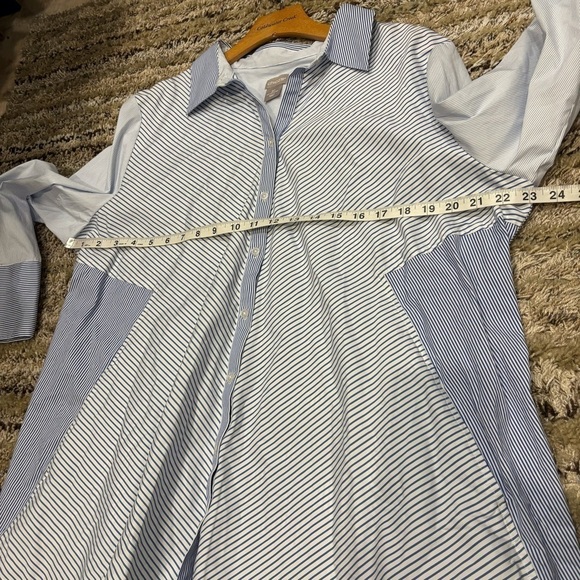Chico’s Size 3P (XL Petite) Striped Seamed Button Down Tunic Pockets - Picture 10 of 11